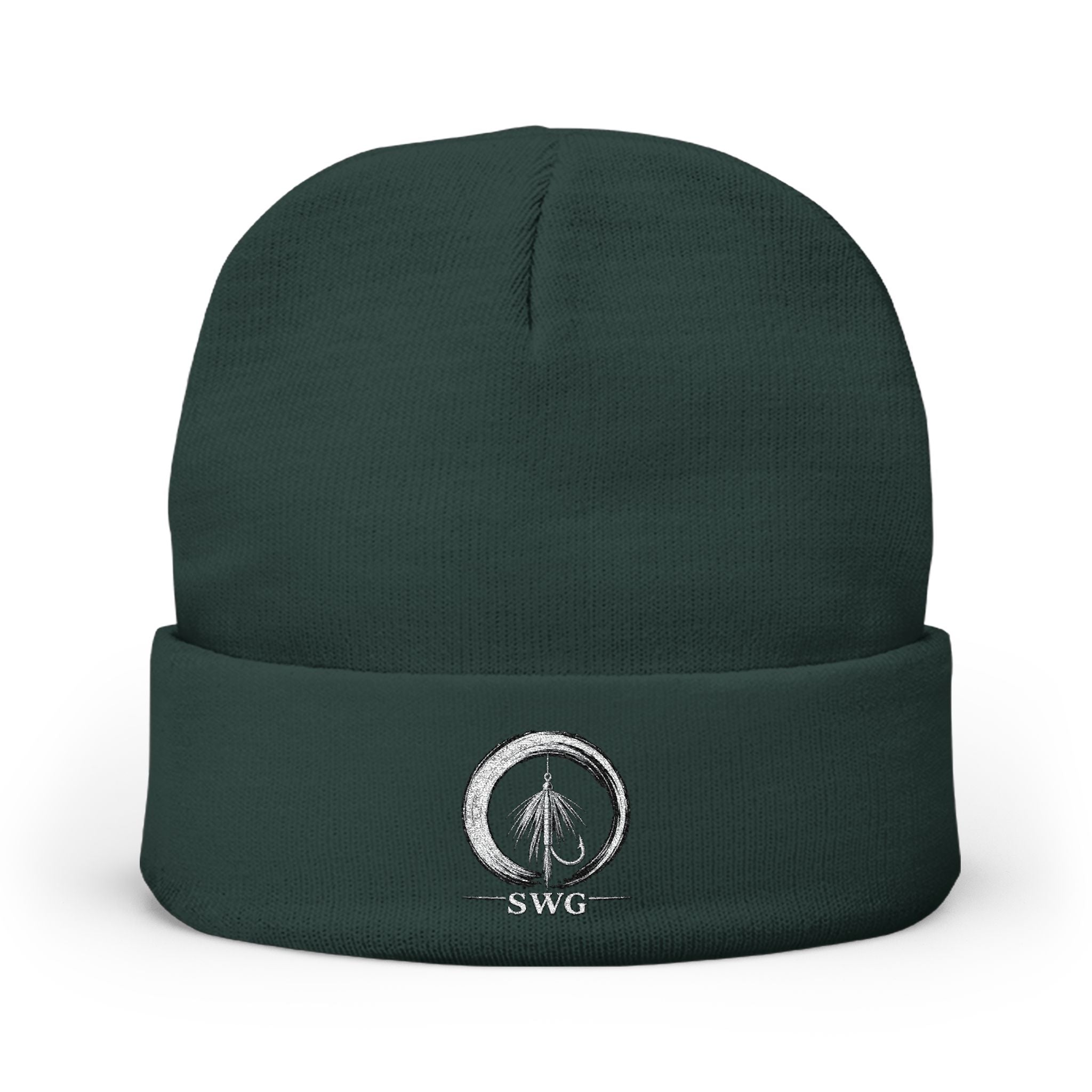 Embroidered Fly Fishing Open Enso Knit Beanie