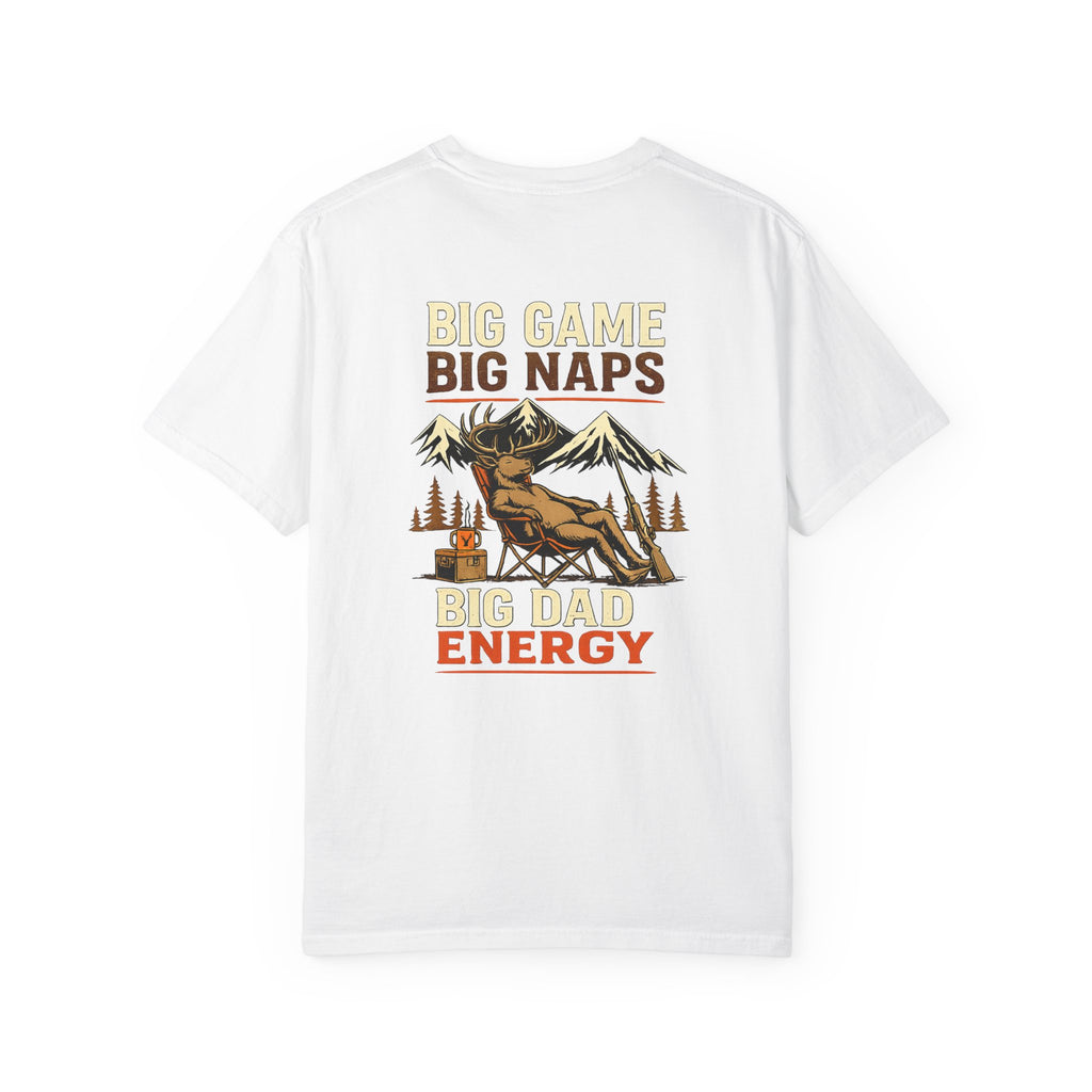 Cream t-shirt with hunting camp graphic and 'Big Dad Energy' text