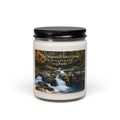 Be Still soy candle in a glass jar with a river scene label