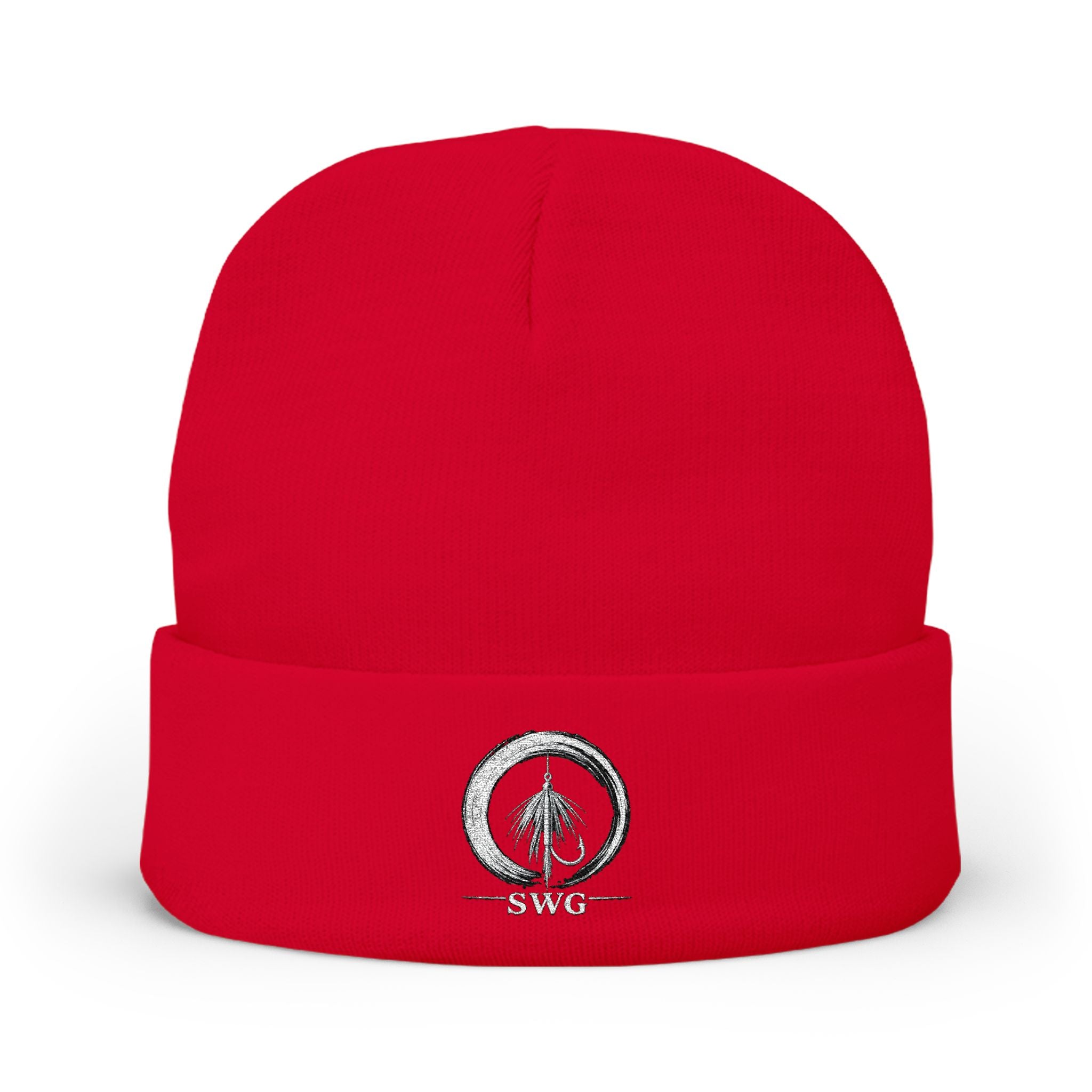 Embroidered Fly Fishing Open Enso Knit Beanie
