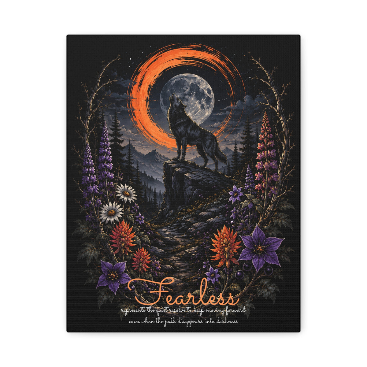 Fearless canvas print, 11″ x 14″ (Vertical), showing wolf and moon artwork