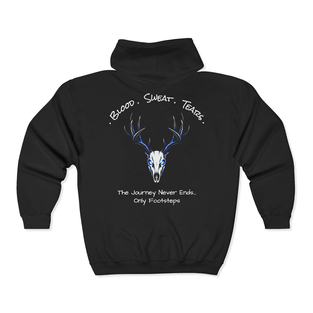 Shadow Walker Group Zip Hoodie — Deer Skull Graphic "Blood Sweat Tears"