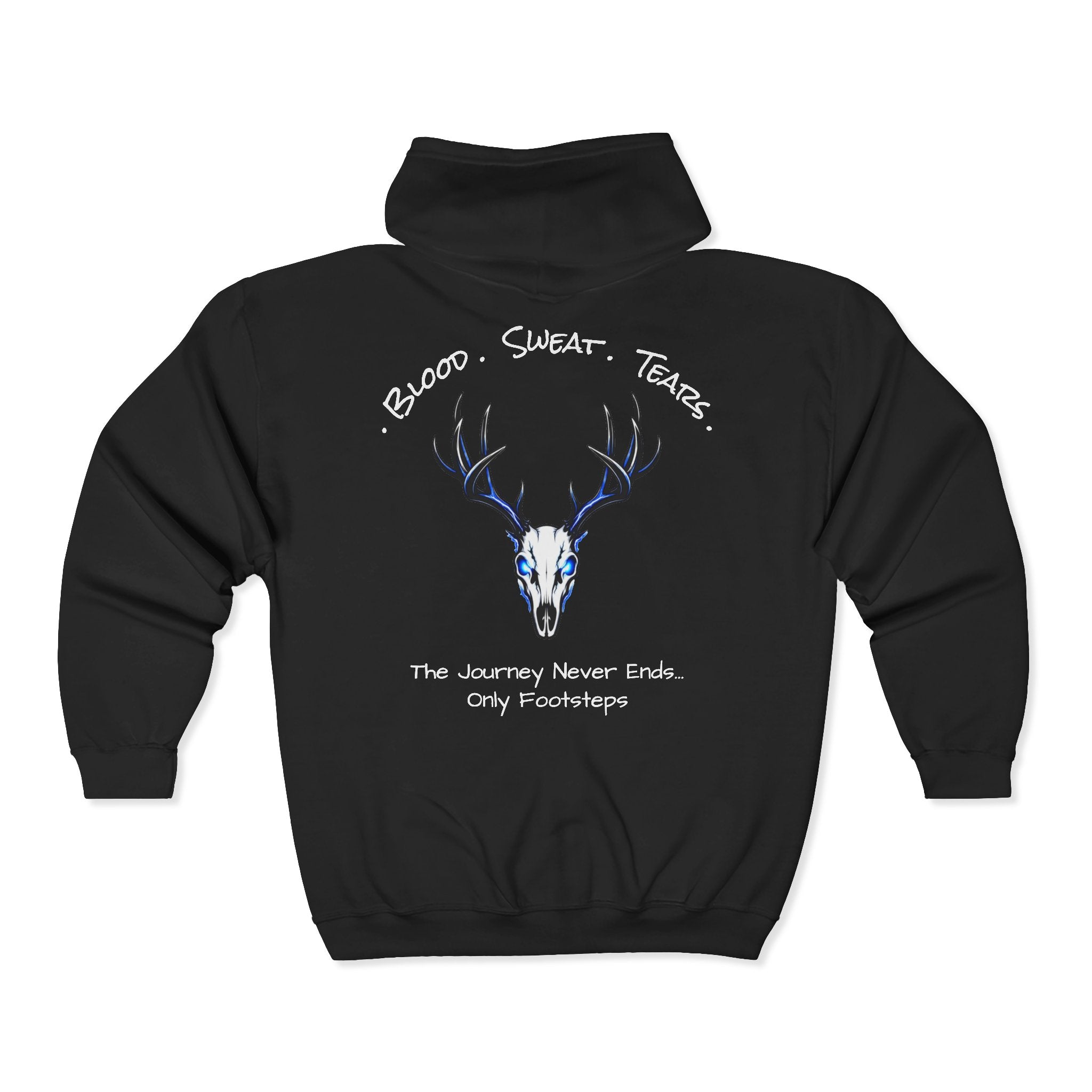 Shadow Walker Group Zip Hoodie — Deer Skull Graphic "Blood Sweat Tears"