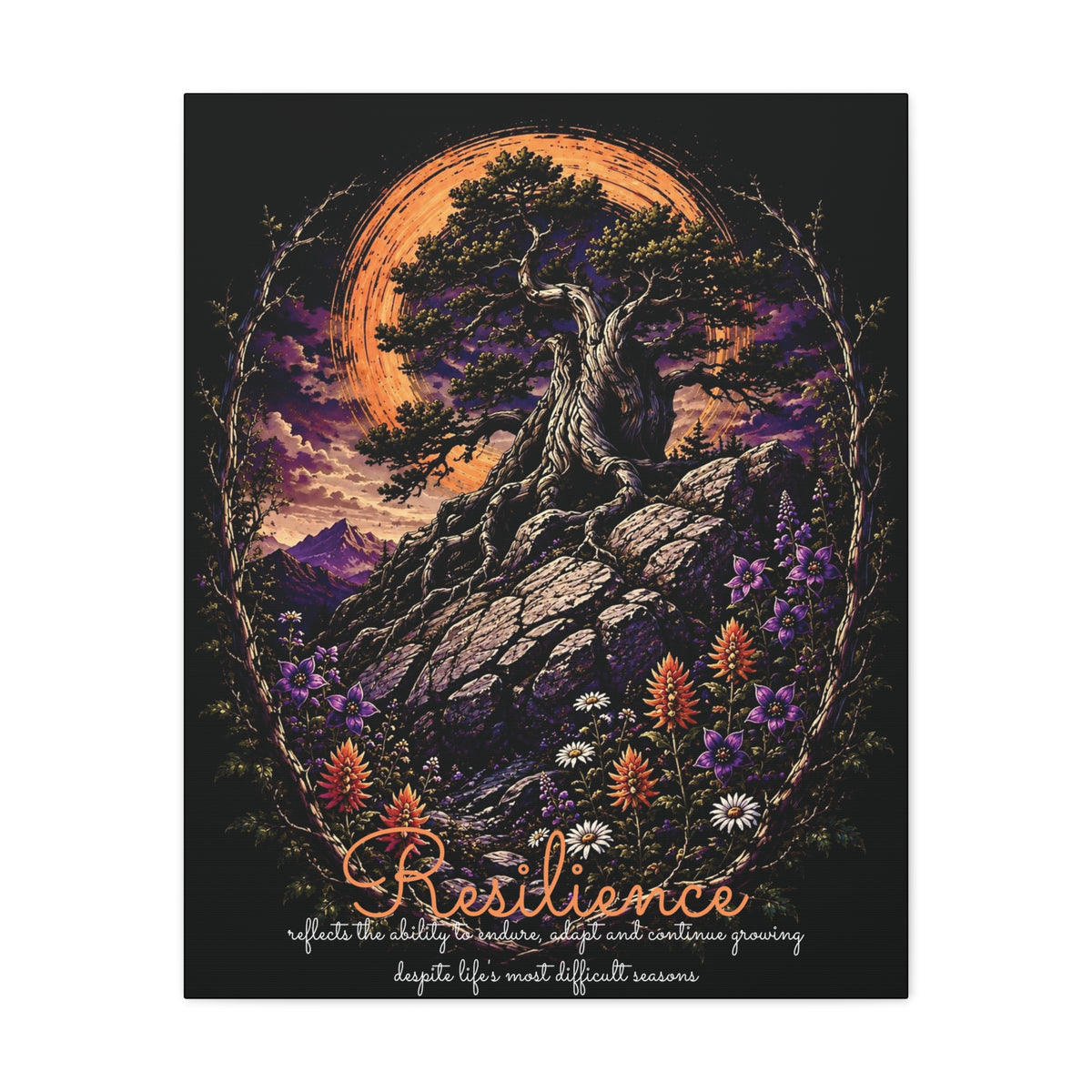Resilience canvas print, 24" x 30" (Vertical), showing tree and wildflower artwork
