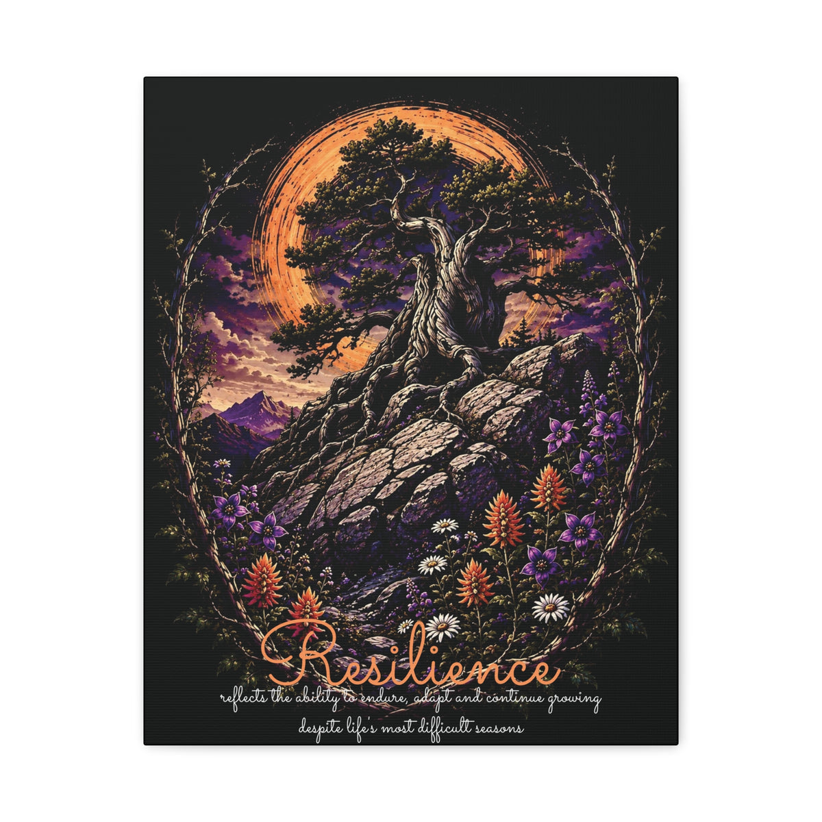 Resilience canvas print, 16" x 20" (Vertical), showing tree and wildflower artwork