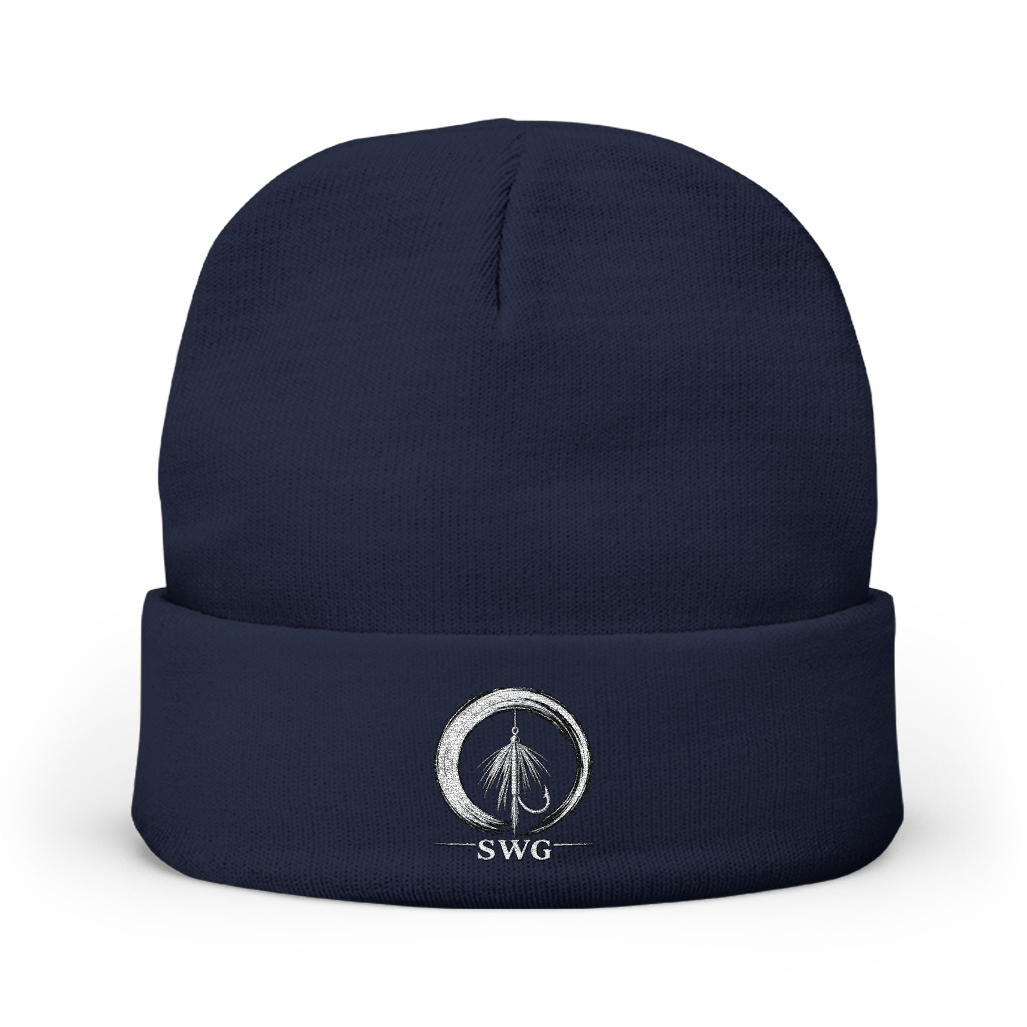 Embroidered Fly Fishing Open Enso Knit Beanie
