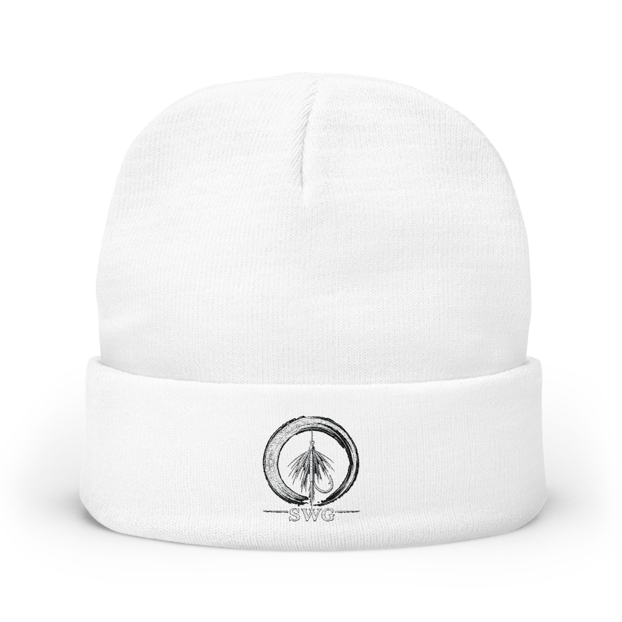 Embroidered Fly Fishing Open Enso Knit Beanie