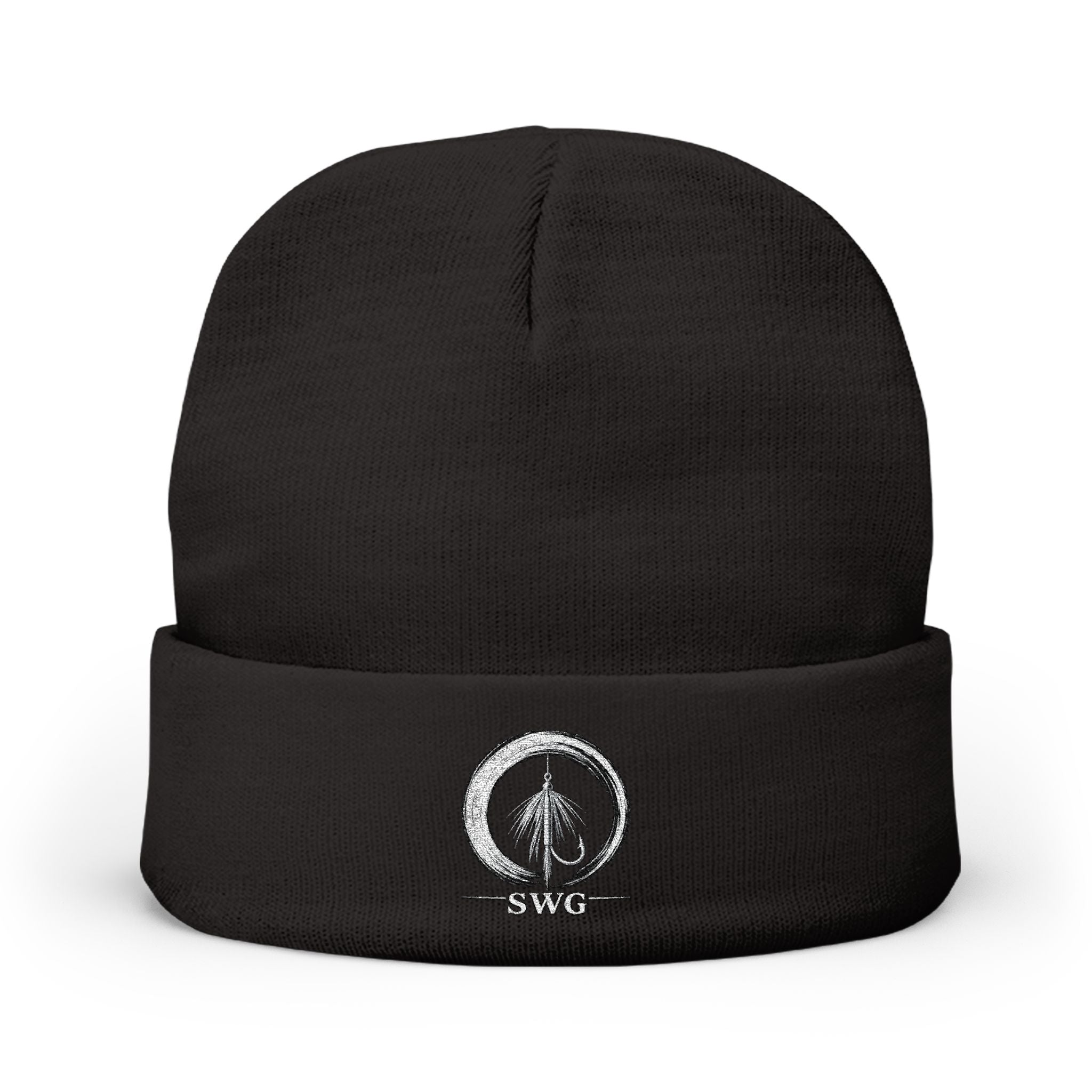 Embroidered Fly Fishing Open Enso Knit Beanie