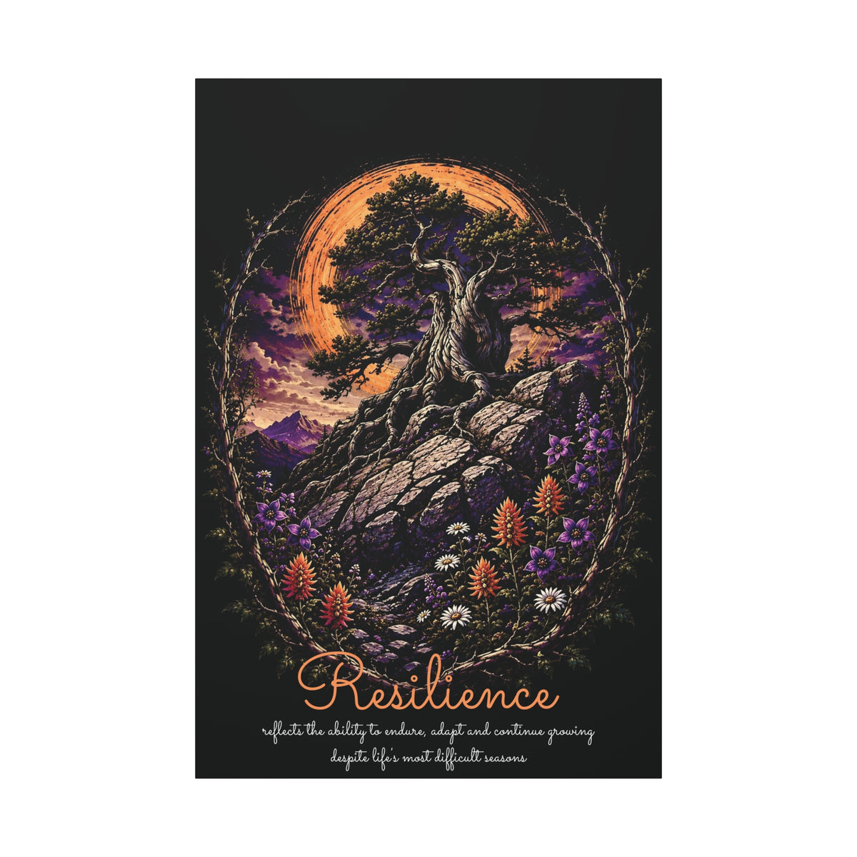 Resilience canvas print, 40" x 60" (Vertical), showing tree and wildflower artwork