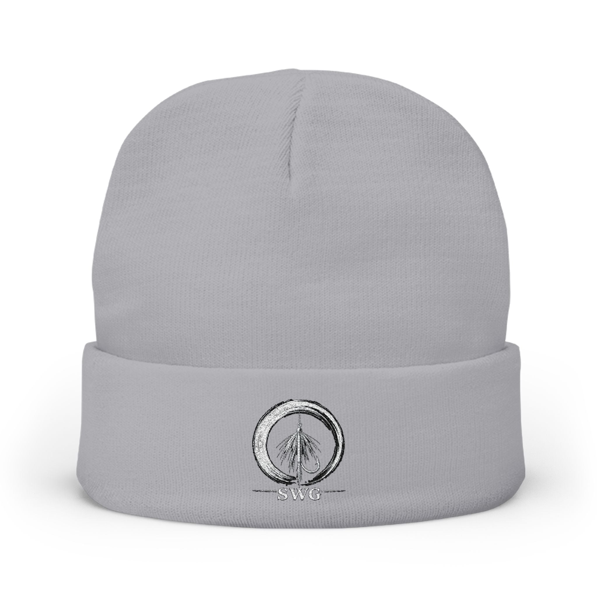 Embroidered Fly Fishing Open Enso Knit Beanie