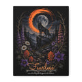 Fearless canvas with a wolf beneath an orange moon and wildflowers